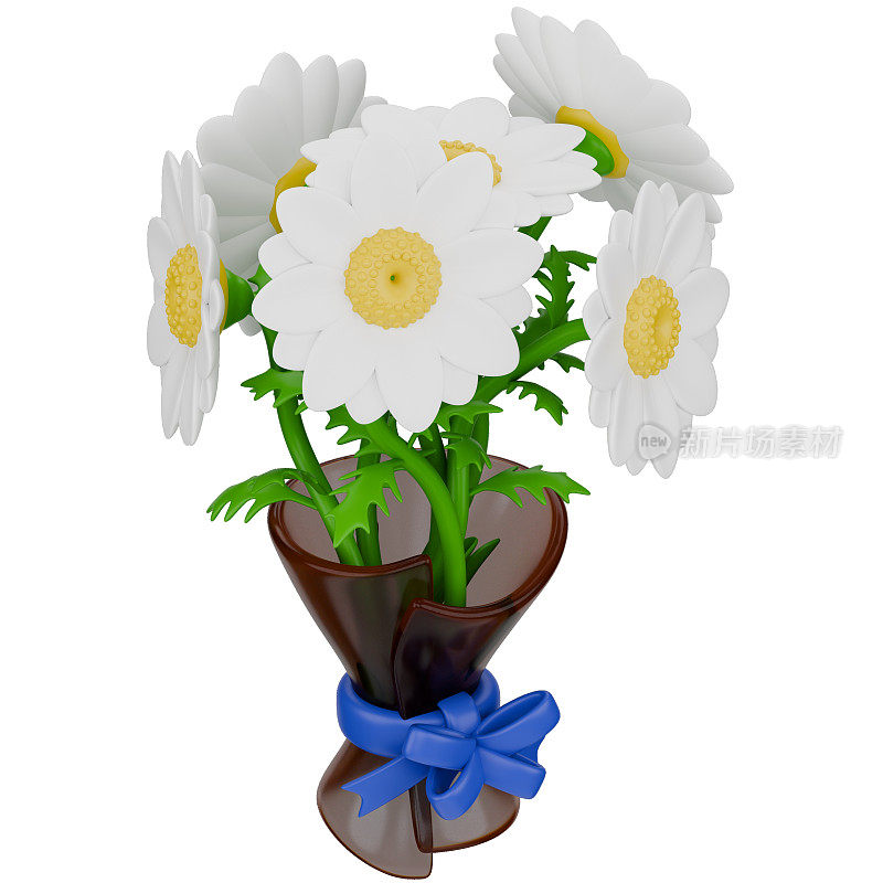 3d daisy bouquet flowers. 3d render illustration isolated on white background with spring season theme.